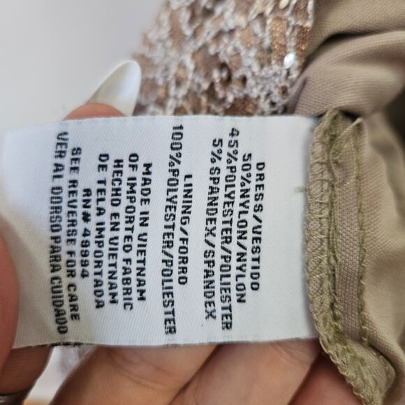 R&M Richards Sequined Lace Sheath‎ Midi Dress 14 Beige Mocha Mother Of The Bride - Picture 13 of 13